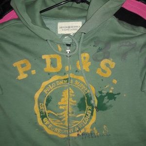 Olive green POLO denim zip-up hoodie